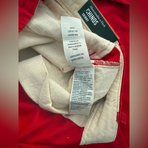 Y2K Abercrombie & Fitch Red Skinny Chinos Button Fly Mens size 31x32 NWT - Picture 8 of 11
